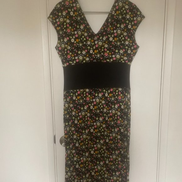 Vintage NWOT Tory Burch Black Floral Midi Dress Size M - Picture 4 of 4